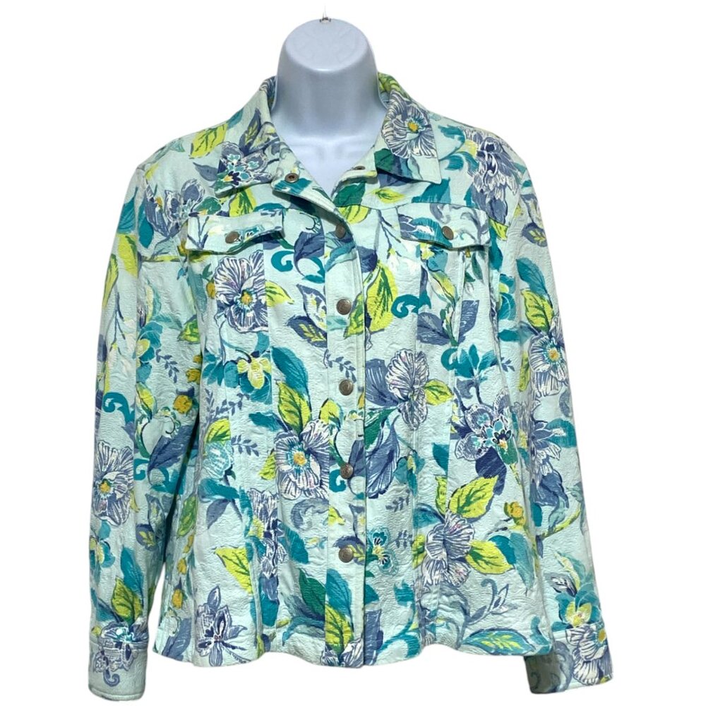 Alfred Dunner-Women's Petite Large Snap Jacket Long Sleeve Sequins Floral Design